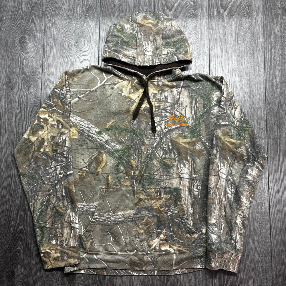 Realtree Mens Camo Hoodie Fleece Sweatshirt Large PH2143 Forest Camouflage Y2k